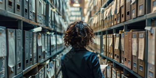 Close-up of a person navigating through a maze of file cabinets, searching for a document , concept of Information retrieval