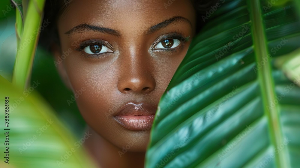 Beautiful dark-skinned woman in the tropical forest. Beautiful dark-skinned woman in the tropical forest.