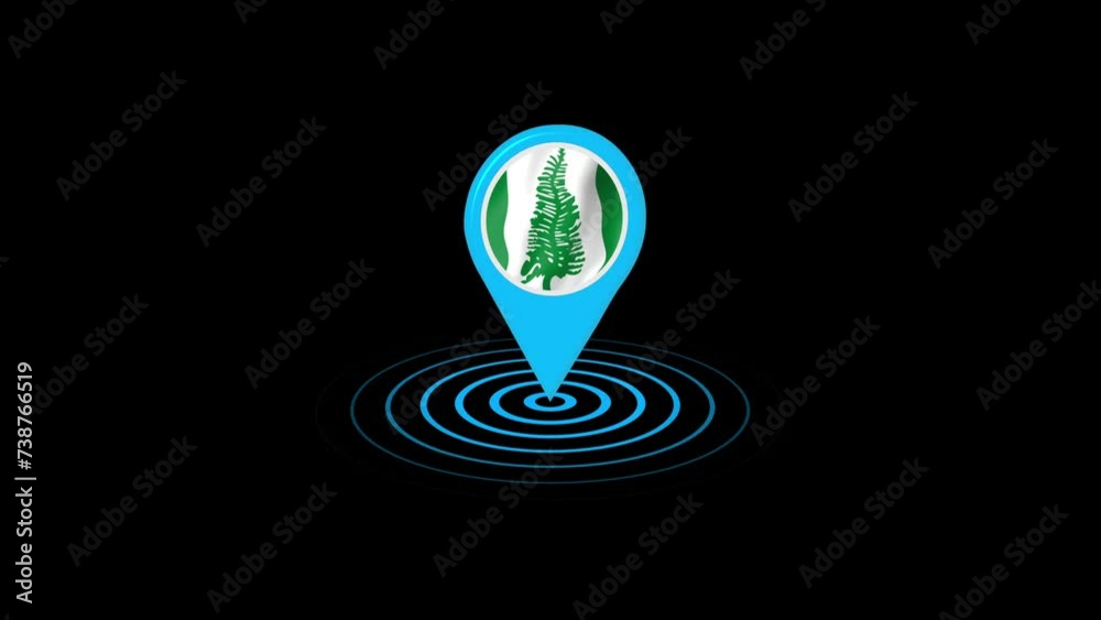 Norfolk Island flag icon gps location tracking animation in black background