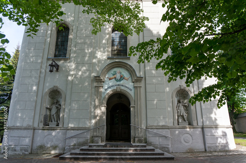 Entrance to Church of the Lord's Transfiguration (kościół Przemienienia Pańskiego). Ogrodzieniec, Poland.