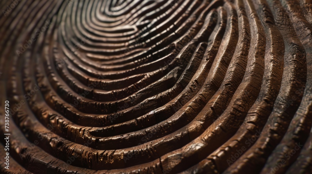 Fingerprint made of wood. Identification and verification of identity. Unique biometric fingerprint Fingerprint made of wood. Identification and verification of identity. Unique biometric fingerprint