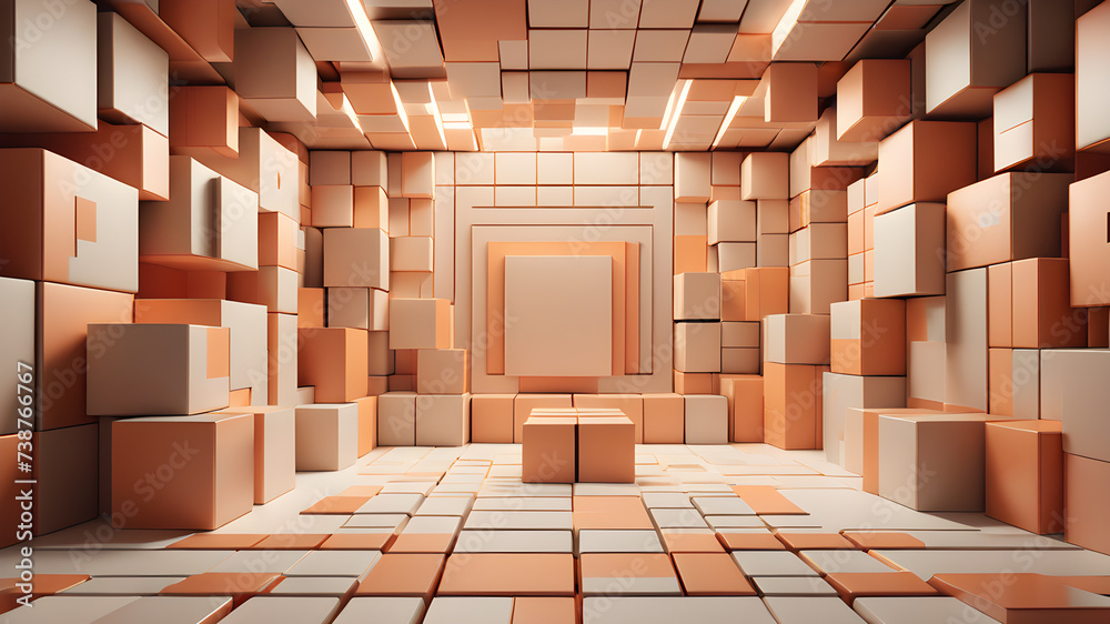 Fototapeta premium Design a background using a harmonious interplay of geometric shapes, with boxes as the central motif, exploring balance and symmetry bright ligtning, kodak 400, cinematic, ultra realistic