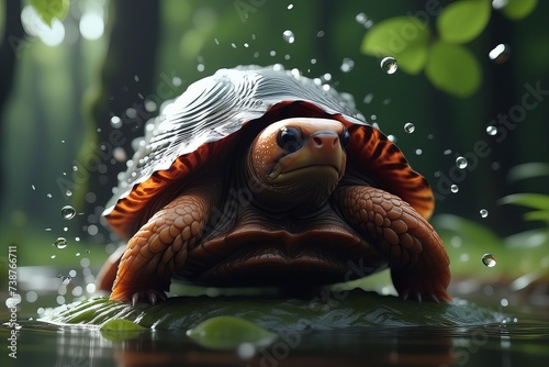 turtle in the water. turtle in the water. a beautiful shot of a red - eyed turtle in water photo