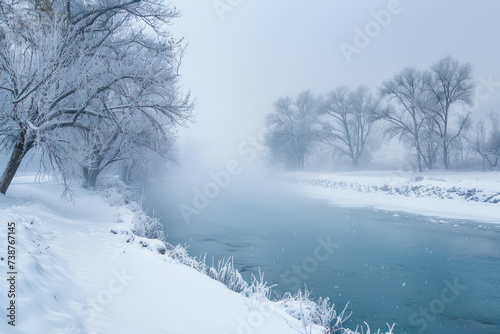 Photo of winter river foggy weather