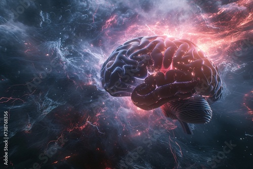 a brain in space with sparks and stars photo