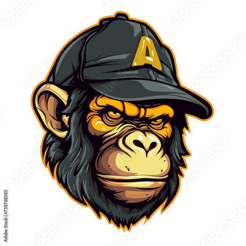 Chimpanzee monkey in a cap. Vector illustration in cartoon style. T-shirt design.