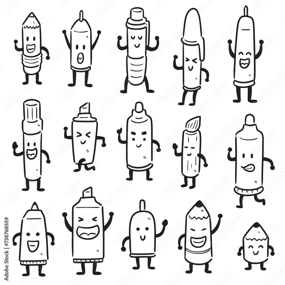 vector set of pen and pencil cartoon vector set of pen and pencil cartoon