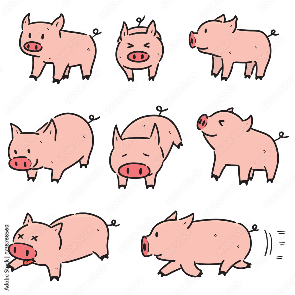 Fototapeta premium vector set of pig