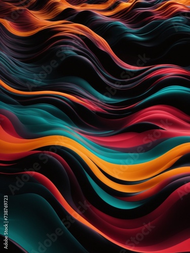 Dark abstract wallpaper, mesmerizing background in black grey and orange waves texture 