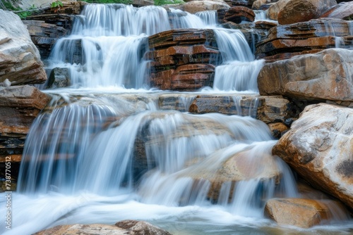 A cave waterfall in the middle of a fertile forest with cool flowing water on a bright day and beautiful nature in a complete Eco System.
