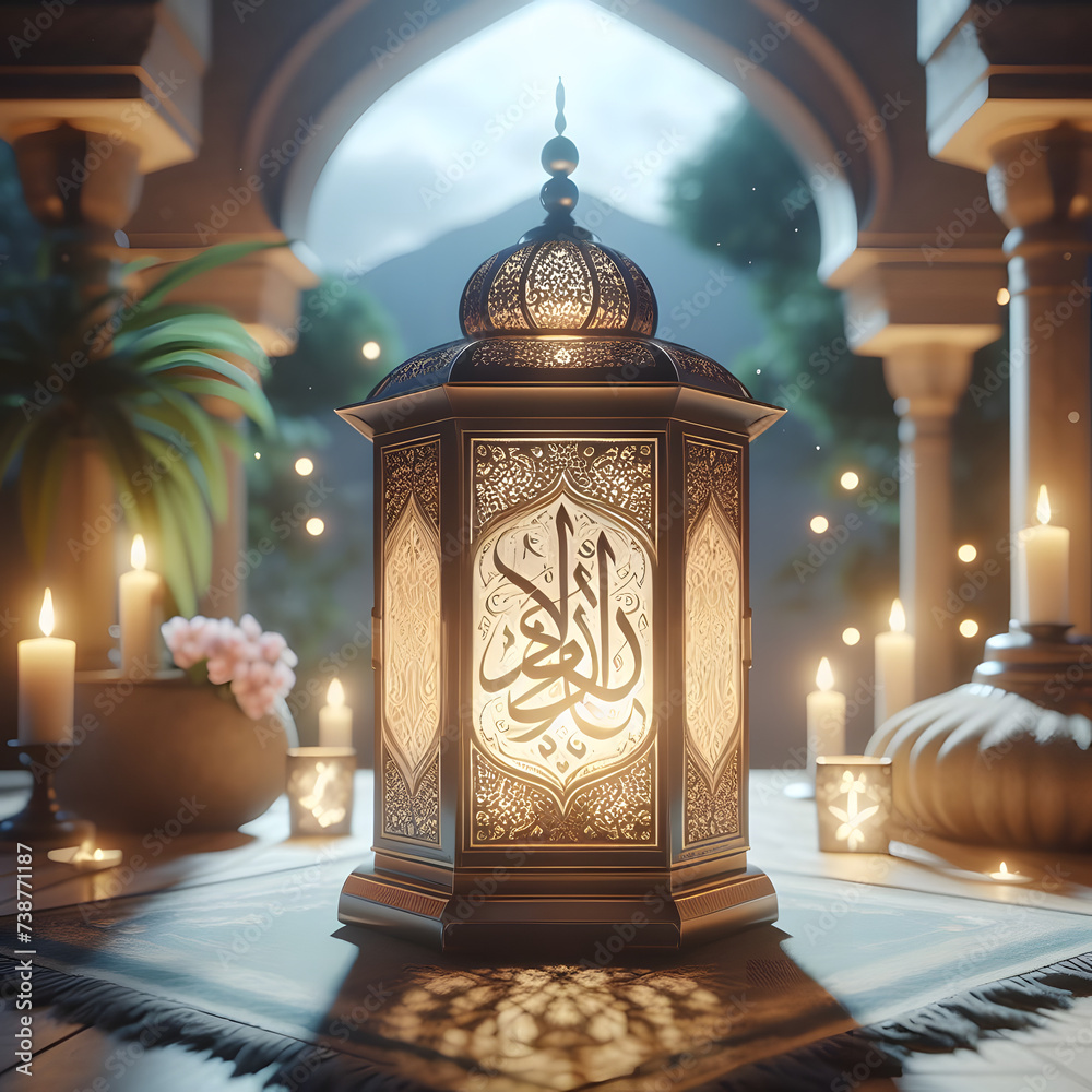 3d painting of Islamic lantern Eid lamps with the word Ramadan wallpaper 3d painting of Islamic lantern Eid lamps with the word Ramadan wallpaper