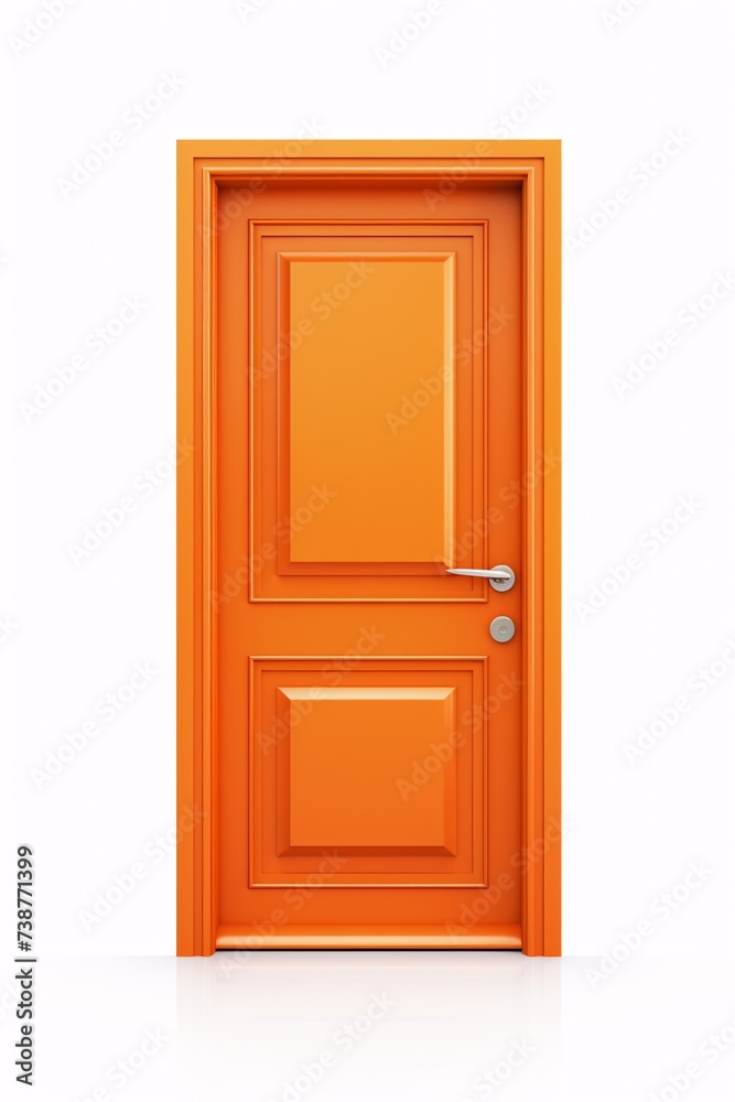 an orange door with a silver handle