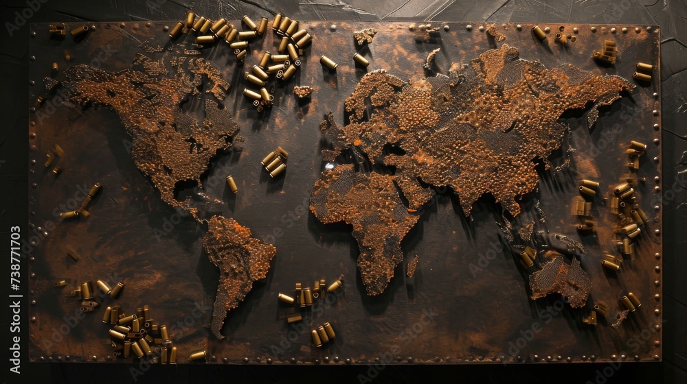 World map made of rusty metal. All continents of the metal world
 - obrazy, fototapety, plakaty 