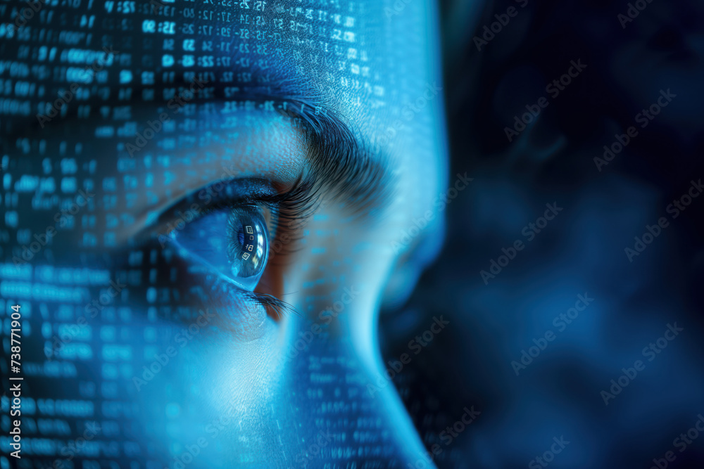 Online data protection with biometric security identification, with eye ID scanning process recognition AI Generative - obrazy, fototapety, plakaty 