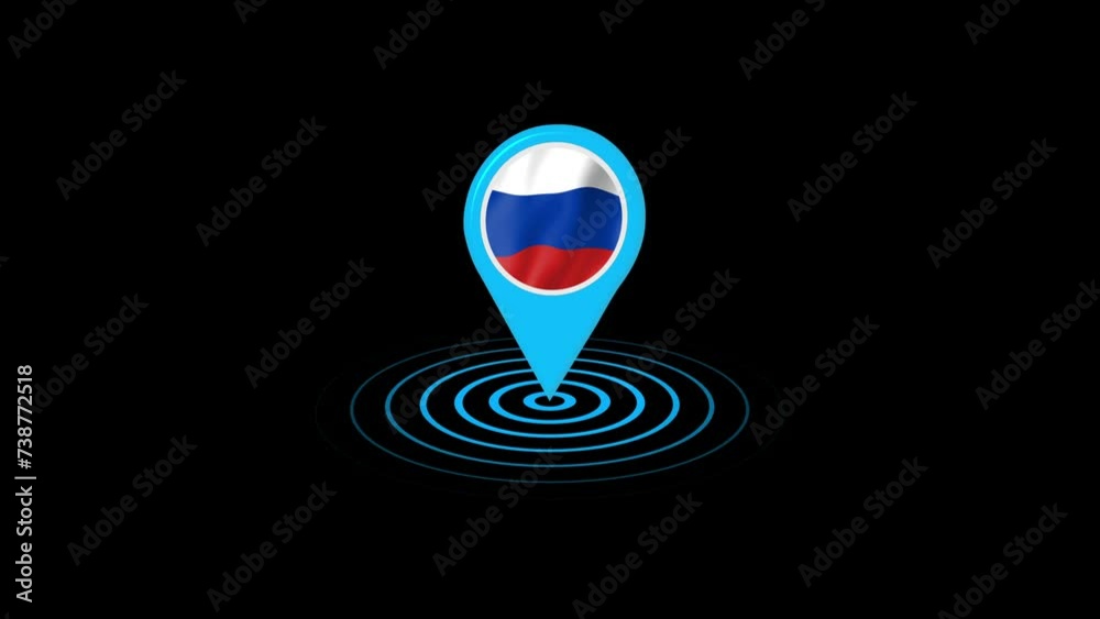 Russia flag icon gps location tracking animation in black background Russia flag icon gps location tracking animation in black background