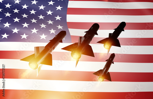 USA flag with flying rocket...