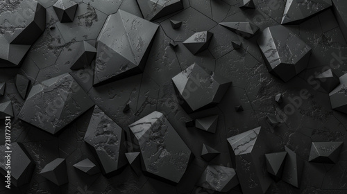 Monochrome image of scattered geometric rock shapes. Abstract for background, texture, or modern design concept with copy space photo