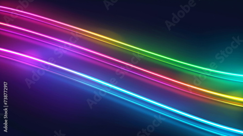 Abstract neon stripes of light on a dark background. Conceptual design of wallpaper, banner, background. Place for the text