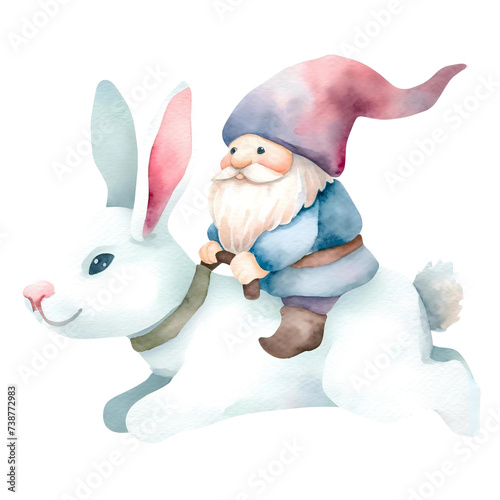 A cute easter gnome clipart watercolor illustration pastel color  nursery art png  photo