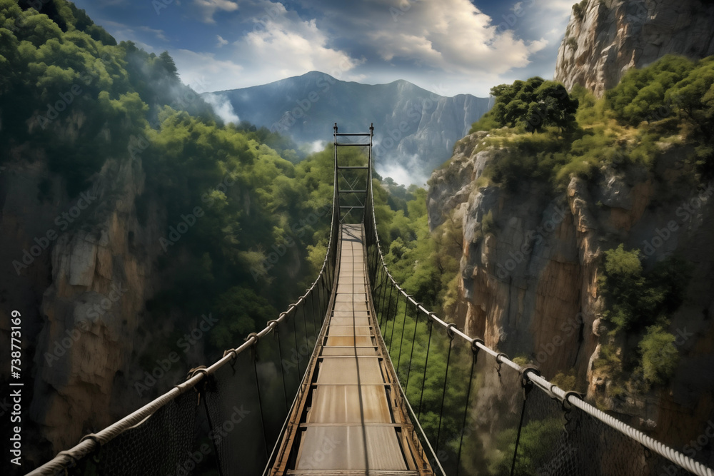 Suspension bridge for passing the canyons