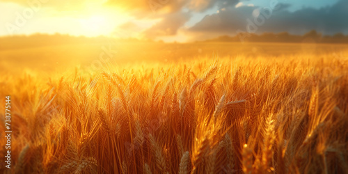 Photo of a field of golden wheat swaying in the wind 