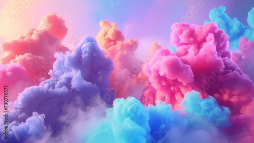 a fantasy cloudscape, where billowing pink and white clouds dominate the sky, accented by subtle hints of bright sky blue. © CtrlN