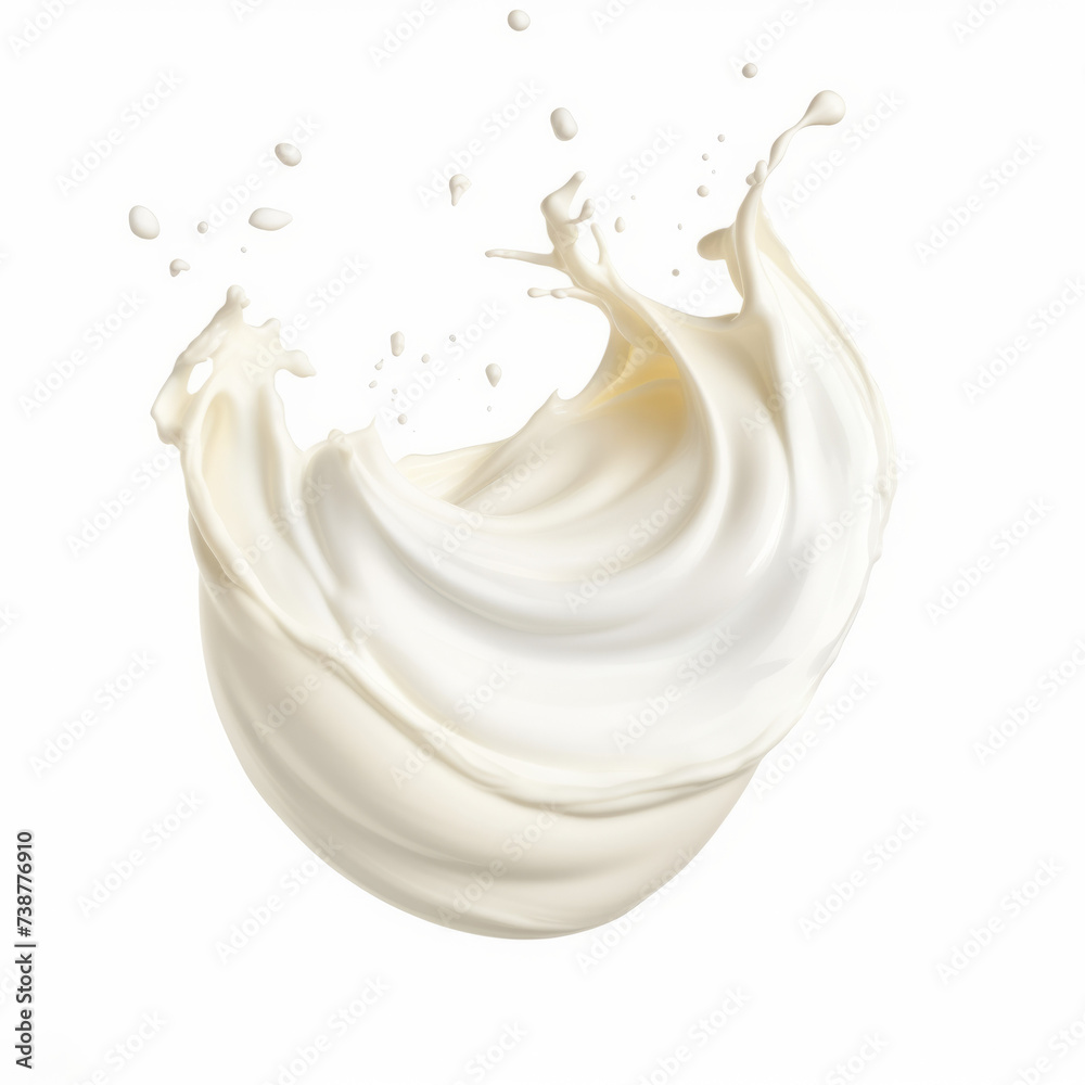 Dynamic splash of milk, yogurt, white liquid with highlighted droplets on a white background, high-speed shooting Dynamic splash of milk, yogurt, white liquid with highlighted droplets on a white background, high-speed shooting