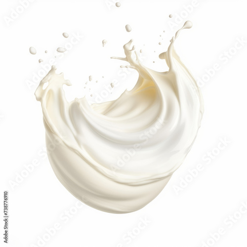 Dynamic splash of milk, yogurt, white liquid with highlighted droplets on a white background, high-speed shooting