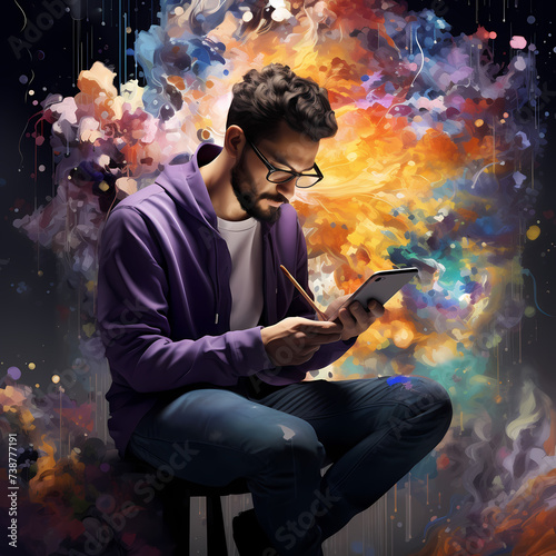 Android painter creating a masterpiece. 