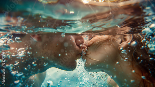 A couple kissing in the water