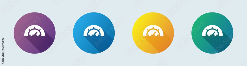 Speedometer solid icon in flat design style. Speed indicator signs vector illustration. Speedometer solid icon in flat design style. Speed indicator signs vector illustration.