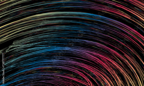 sketch ink hand drawn scribble texture. colorful curve brush on black background.