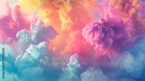 a fantasy cloudscape, where billowing pink and white clouds dominate the sky, accented by subtle hints of bright sky blue. photo