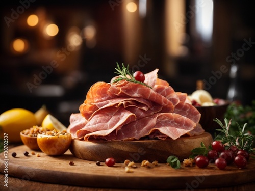 Spanish Jamón ibérico Iberian ham, cinematic food photography  photo