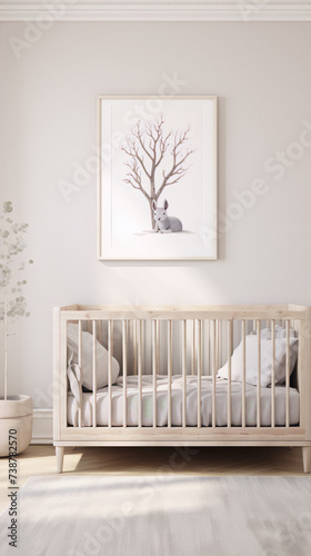 Minimalist nursery with a cute bunny and leaf in neutral colors