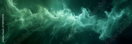 Abstract Green Nebula Background with Cosmic Dust and Stars, Ethereal Space Texture for Creative Design