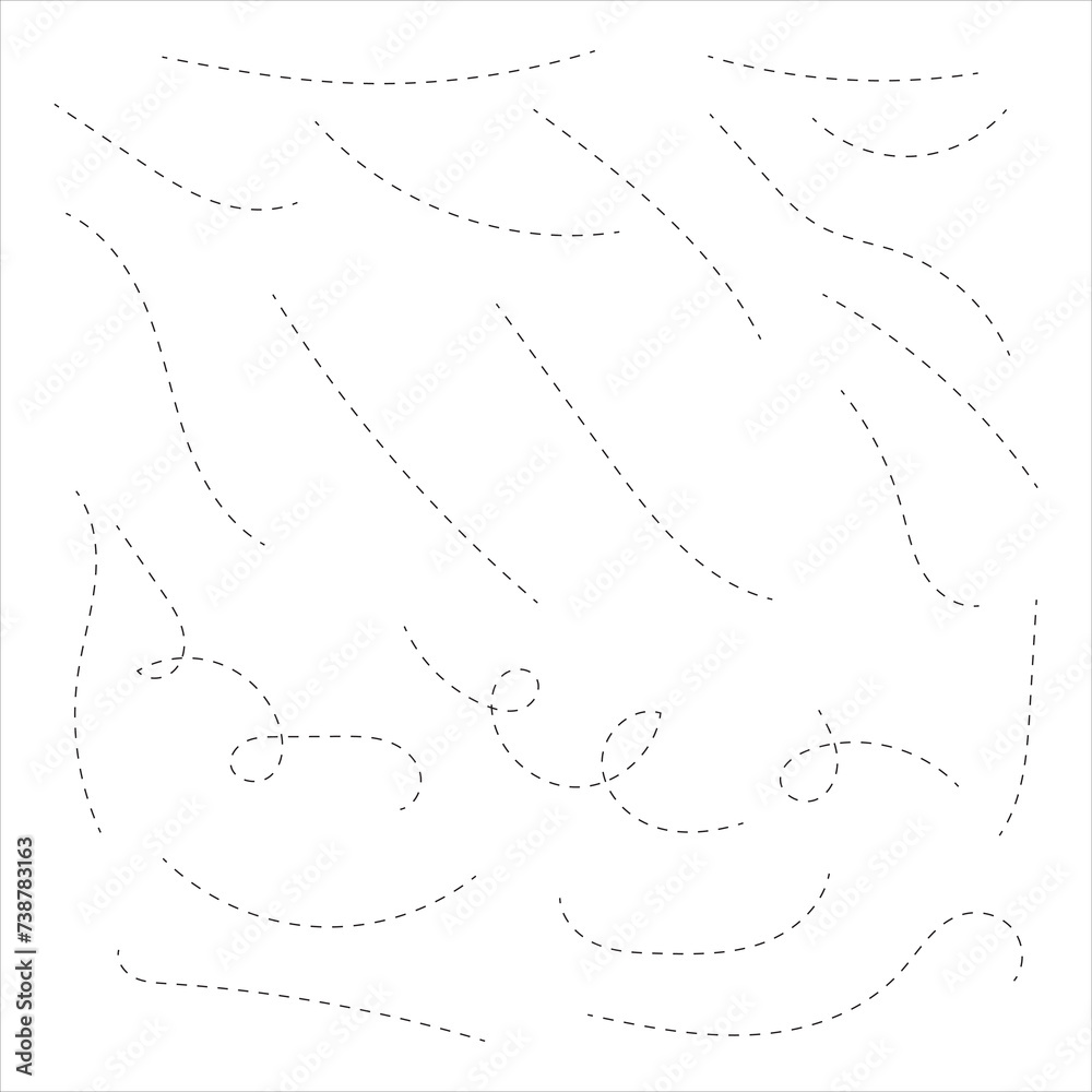 Dotted line doodle set. Hand drawn dashed different way element. Linear route collection. Vector isolated on white. Hand drawn dotted line vector set - obrazy, fototapety, plakaty 