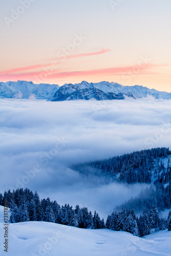 Nuage rose et mer bleue