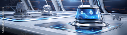 3D rendering of a futuristic spaceship control panel with a transparent display