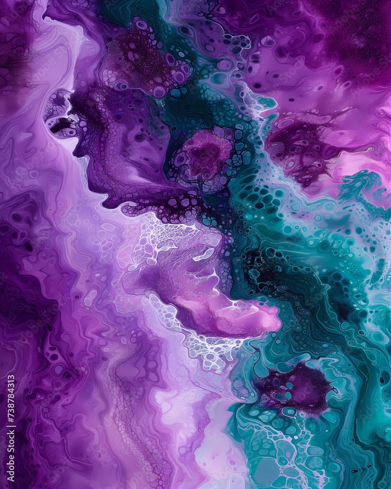 Fototapeta premium Abstract Fluid Art Background with Purple and Teal Hues, Marbling Effect, Creative Design Aesthetic for Wallpapers and Posters