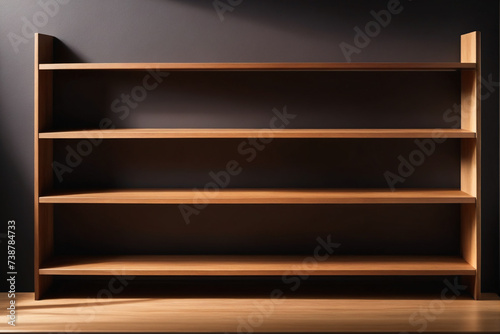Empty shelf on wood table showcase and wall background