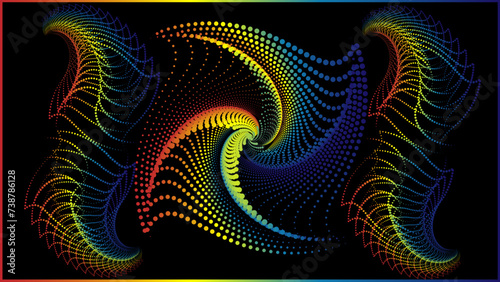 The vector dotted spiral vortex graphic is a visually interesting and complex image. The use of color, movement, and text all contribute to its overall effect.