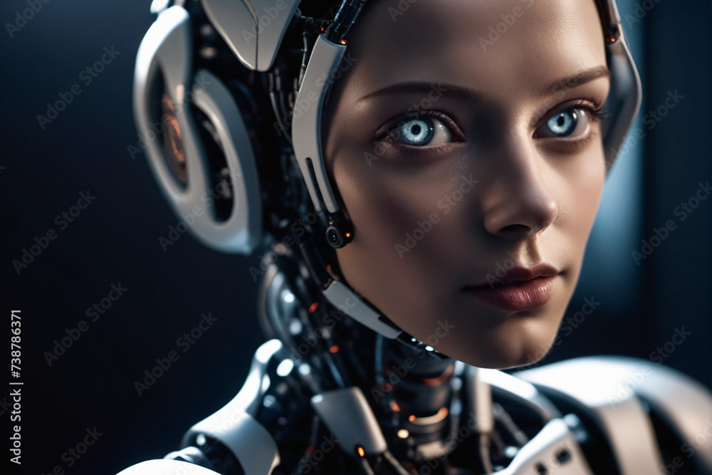 Female robot face, Artificial intelligence concept - AI Female robot face, Artificial intelligence concept - AI