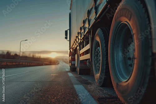 Close-up of a cargo truck on the road