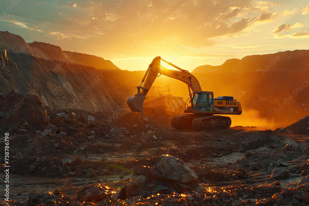 Excavator in open pit mining Excavator on earthmoving on sunset Loader on excavation Earth Moving Heavy Equipment
Excavator in open pit mining Excavator on earthmoving on sunset Loader on excavation Earth Moving Heavy Equipment