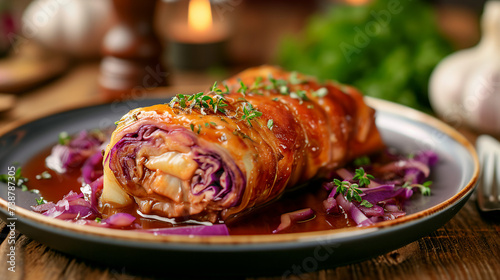 Rouladen with Red Cabbage - Authentic German Cuisine Image photo