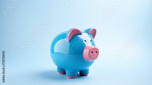 a blue piggy bank with pink nose photo