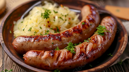Thuringian Bratwurst with Sauerkraut - German Street Food Image photo