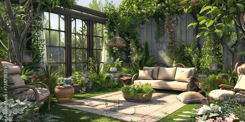 A green garden oasis that combines the shades of nature with elegant architectural design.