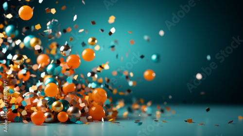 Celebration confetti with sparkling glitter background.